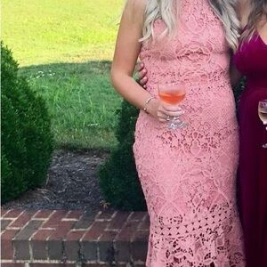 Sleeveless Crochet Lace Midi Dress in Blush Pink